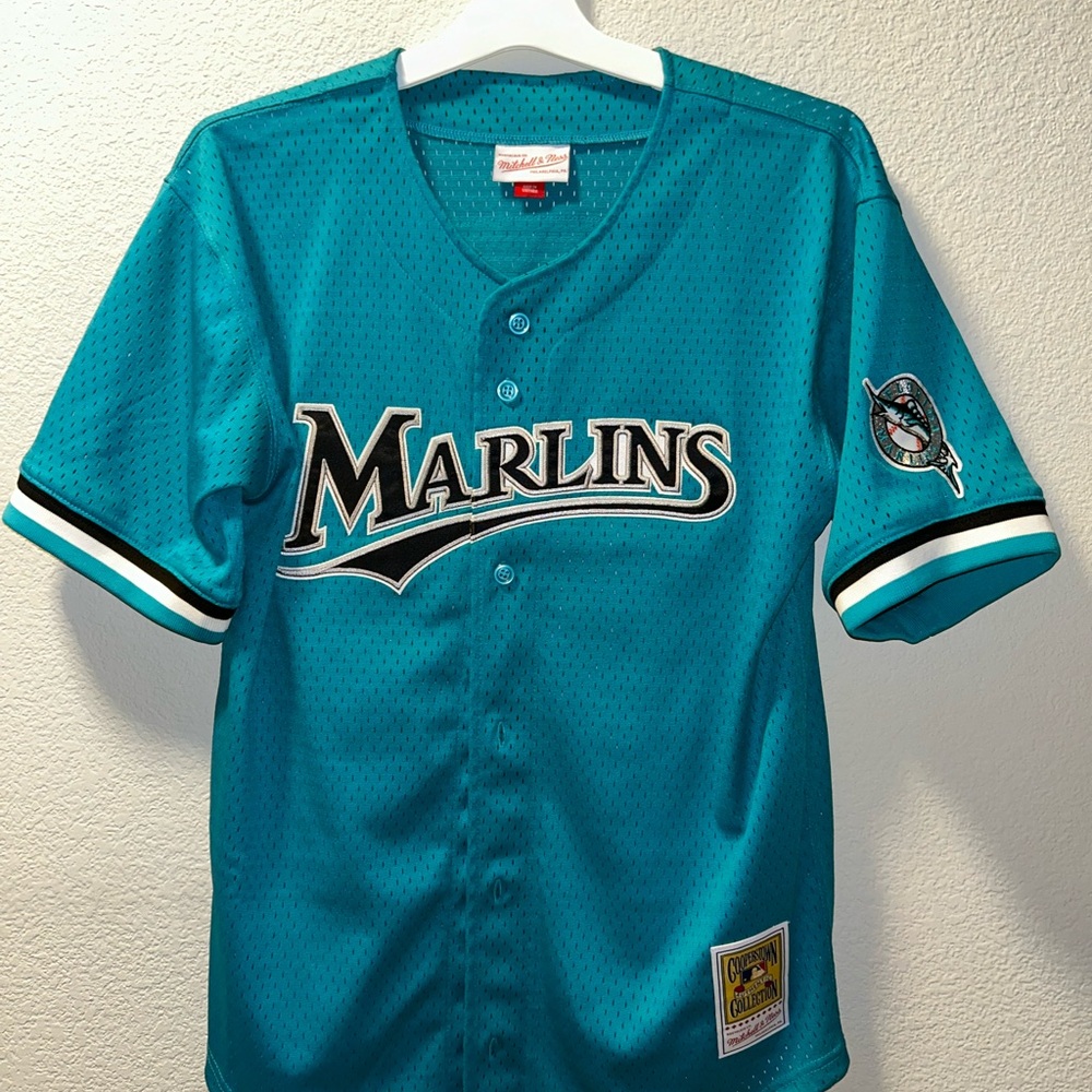 Mitchell & Ness Blue Marlins Jersey V-Neck Short Sleeve
